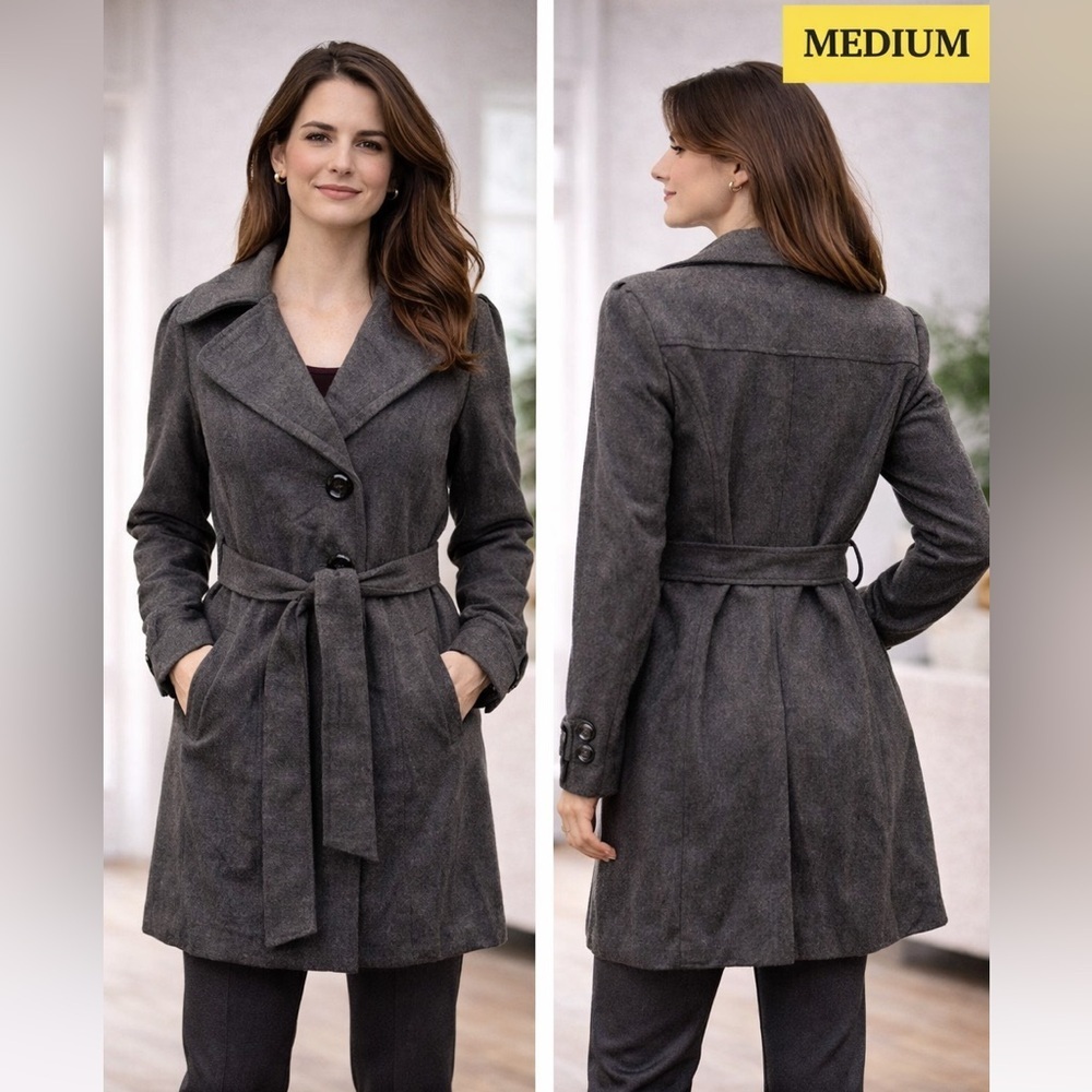 Guess Gray Belted Coat MEDIUM